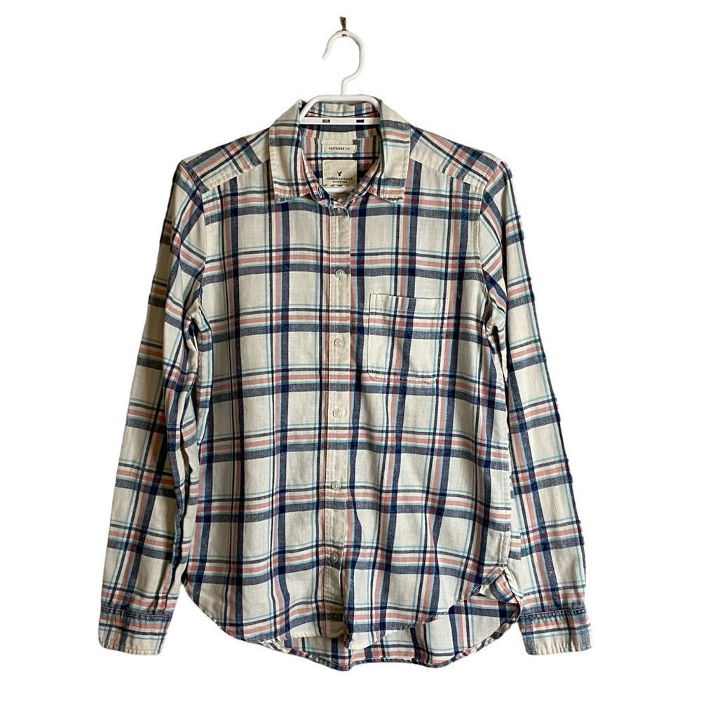 American Eagle Women's Boyfriend Fit Plaid Button Down Shirt
